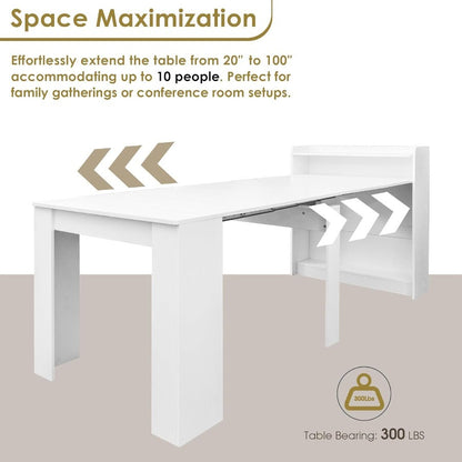 DMAITH 2099 White Extendable Dining Table with Storage for 210 People Modern Modular Extension Table SpaceSaving Extra Long Fol