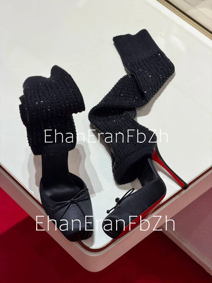 2025 Spring/Summer New Ballet High Heels Fashion Stretch Stockings Hot Diamond Women's 34-46 Large High Heels Sandals