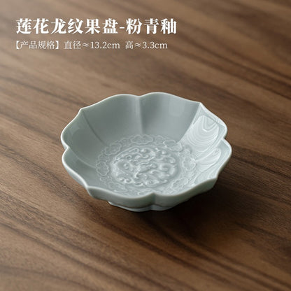 Creative Lotus Pattern Fruit Plate Zen Ceramic Snack Plate Retro Fruit Dishes Boutique Pastry Plate Hospitality Dishes Crafts