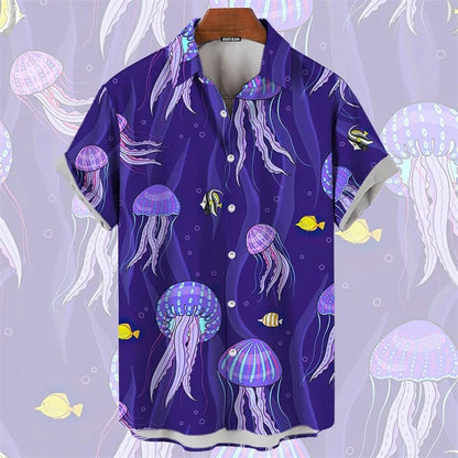 2025 Men's Shirt Hawaiian Marine Animal Print Top 2025 New Summer Whale Pattern Short Sleeved Top Camisas Estampadas