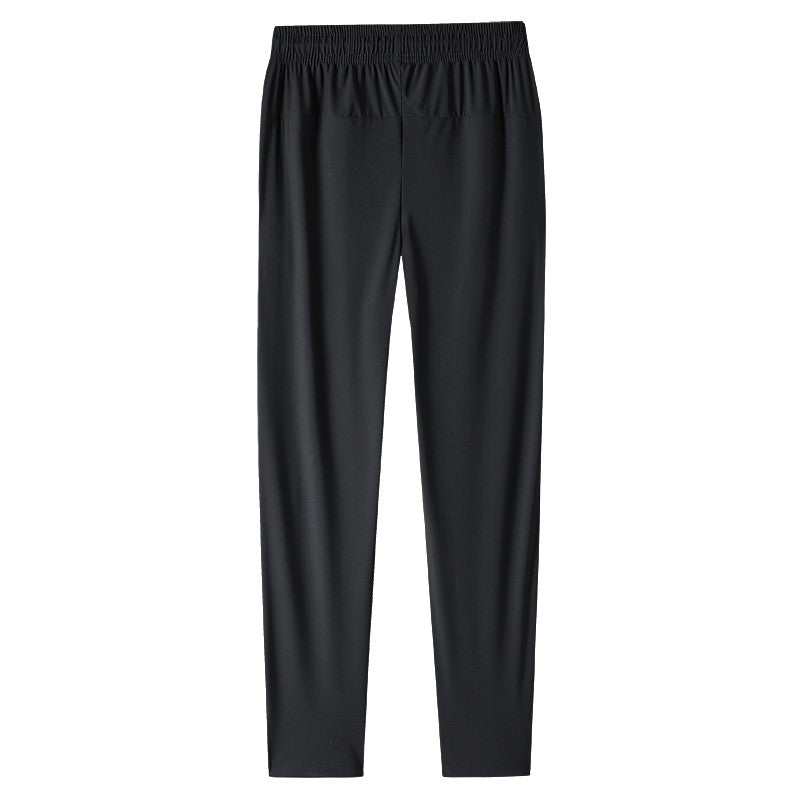 Calça jogging masculina com cordão na cintura, fresca, de secagem rápida e respirável, calça esportiva da moda de alta elasticidade, adequada para fitness