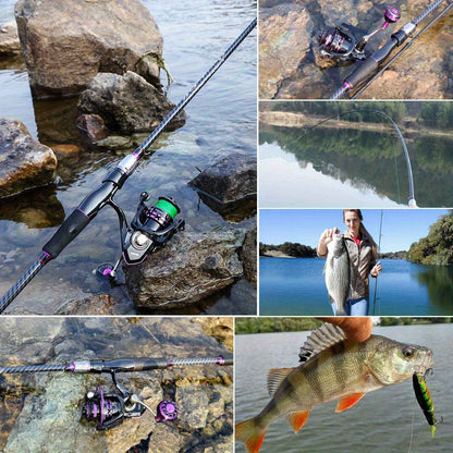 Vara de Pesca Telescópica de Carbono 180cm, Ação Rápida para Lançamento Longo, Cores Preto e Roxo, para Água Doce e Salgada