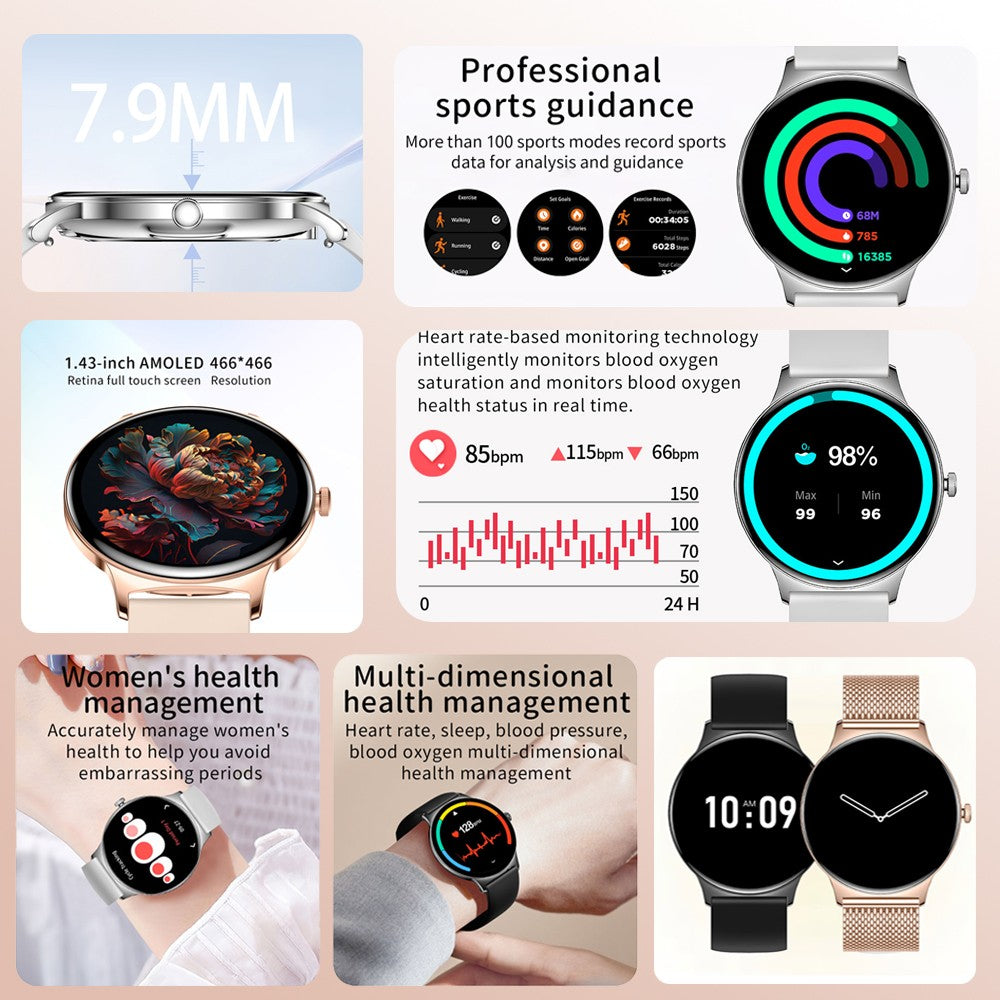For Huawei New Ultra Slim AMOLED Smart Watch Women Screen Always Display Time Heart Rate BT Calling High-end Fashion Smartwatch