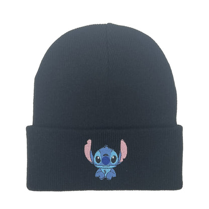 Chapéu de Malha Bordado Disney Anime Stitch Outono Inverno Chapéu Quente Externo Chapéu Elástico Presentes para Adultos e Crianças