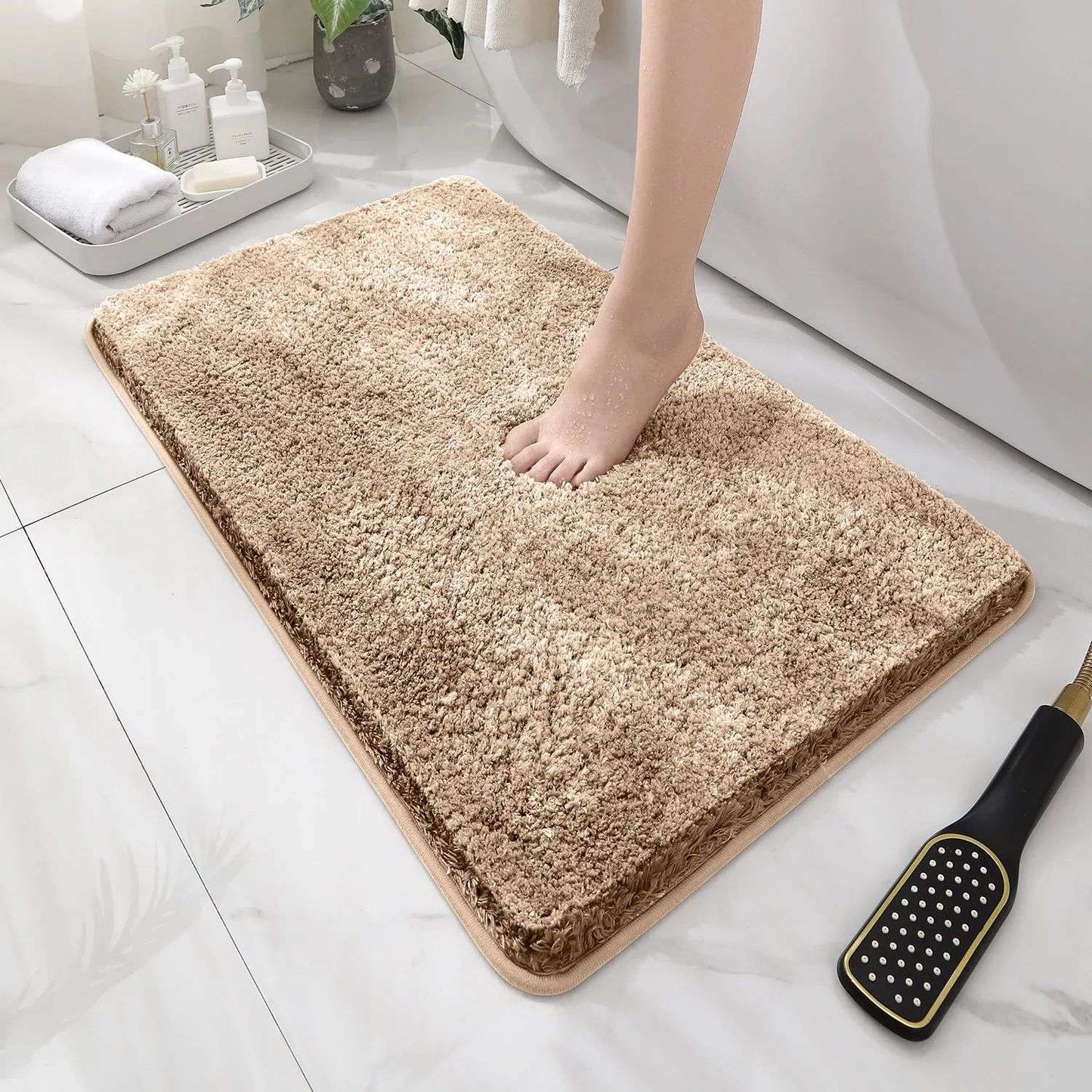 Tapete de chão de banheiro arredondado e espesso, tapete absorvente para banheira, material de pelúcia, tapete antiderrapante para os pés, capacho de entrada, banheiro