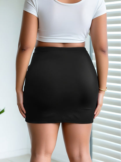 Ladies Plus Size Solid Color Bodycon Mini Skirt with Side Slit Fashion Pencil Skirt