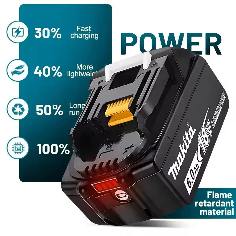 ??Bateria Recarregável Original Makita 6Ah*9Ah para Ferramentas Elétricas Makita 18V com LED Substituição Li-ion LXT BL1860 BL1850