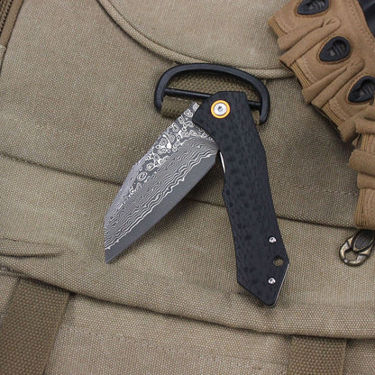 Damascus Pattern Folding Knife Wood Handle Portable Outdoor Self-defense Pocket knife High Hardness EDC Camping Kitchen Knives