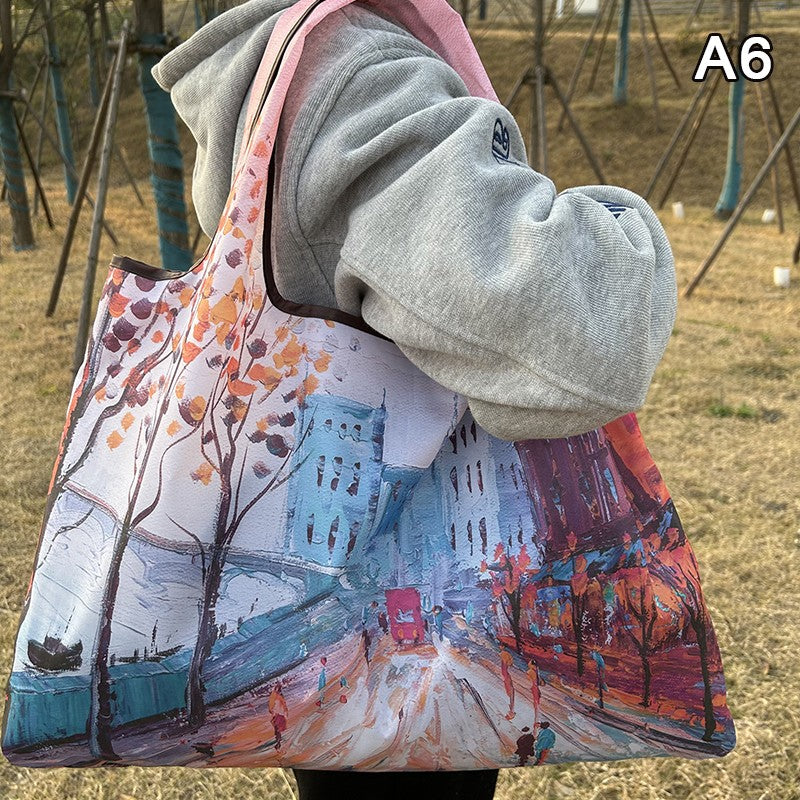 New Fashion Bag Foldable Shopping Bag Reusable Grocery Storage Bag Nylon Portable Shoulder Handbag Travel Tote Bag