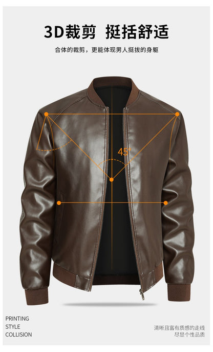 Spring Autumn Men Motorcycle Leather Jacket Junior Coat Men Stand Up Collar Casual Handsome Leather Jacket men Jacket