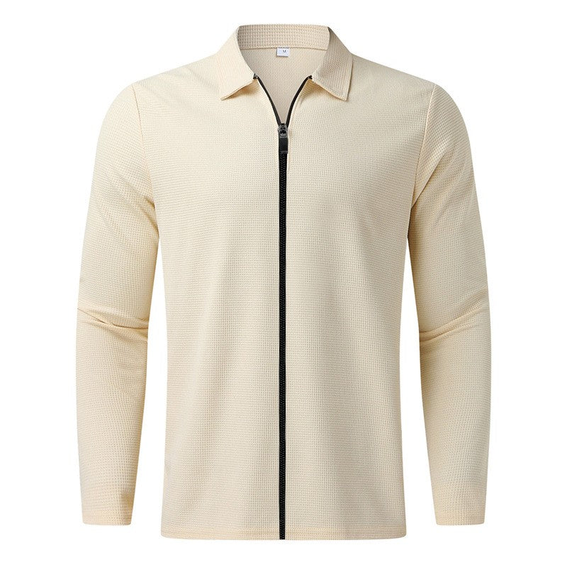 2024Summer Popular Waffle Outdoor Polo Collar Jacket Men's Coat Nick Garment Casual Sports Zipper Cardigan Long Sleeve Coat