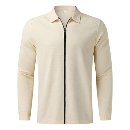 2024Summer Popular Waffle Outdoor Polo Collar Jacket Men's Coat Nick Garment Casual Sports Zipper Cardigan Long Sleeve Coat