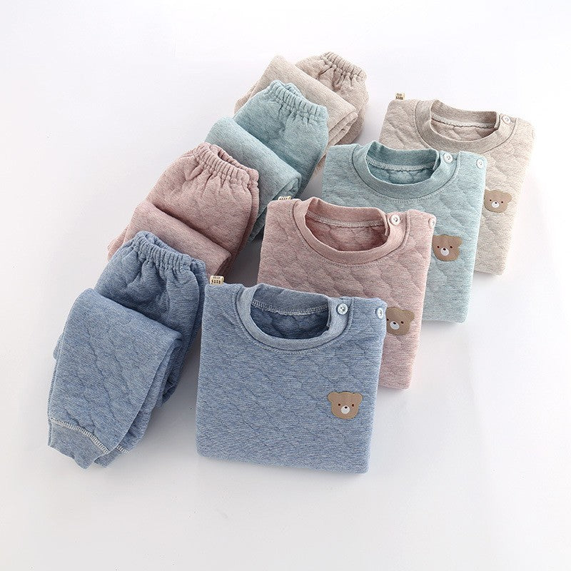 Pijama de Inverno Infantil para Bebês e Crianças, Roupa Térmica, Conjunto de Camadas, Algodão Grosso, Para Meninos e Meninas, Conjunto de Roupa de Dormir