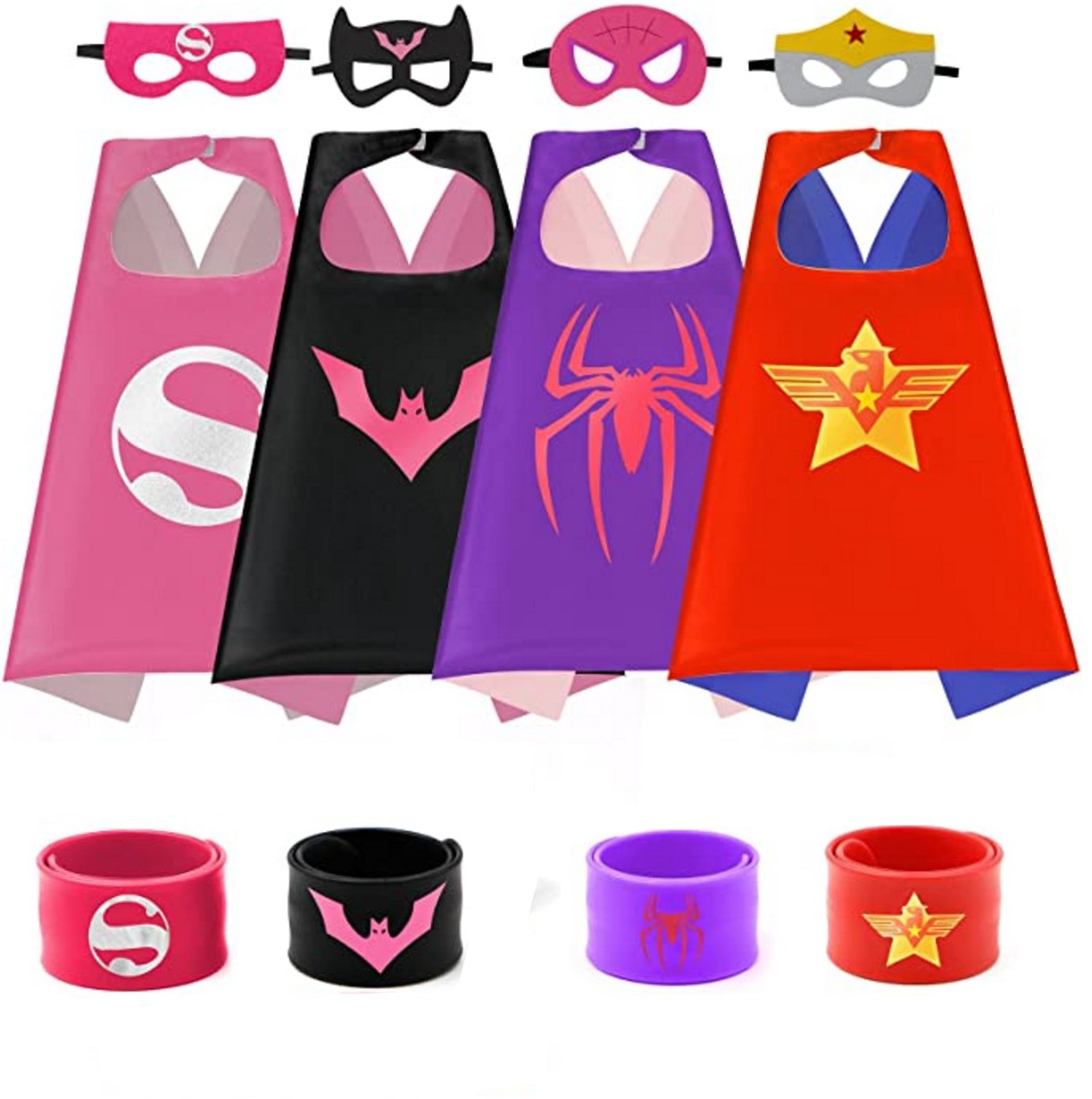 4 sets Superhero Capes masks for  3-10 Year Old girl Gifts Cartoon Dress Up Costumes Party Supplies Easter Halloween cloak