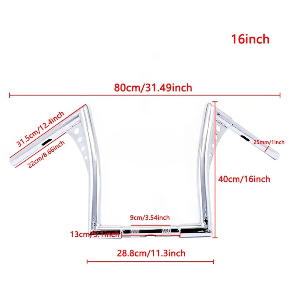 Guidões de motocicleta Glide de 10/12/14/16 polegadas para Harley 883 883n 883XL 1200 Hardman Soft Tail HONDA Iron Horse