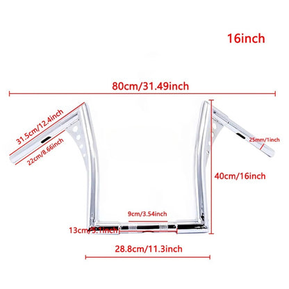 Guidões de motocicleta Glide de 10/12/14/16 polegadas para Harley 883 883n 883XL 1200 Hardman Soft Tail HONDA Iron Horse
