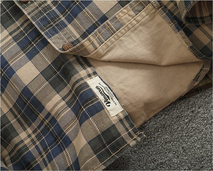 2024 Spring and Autumn New American Retro Woven Plaid Cargo Shirt Men's Simple 100% Cotton Washed Single Pocket Thin Jacket