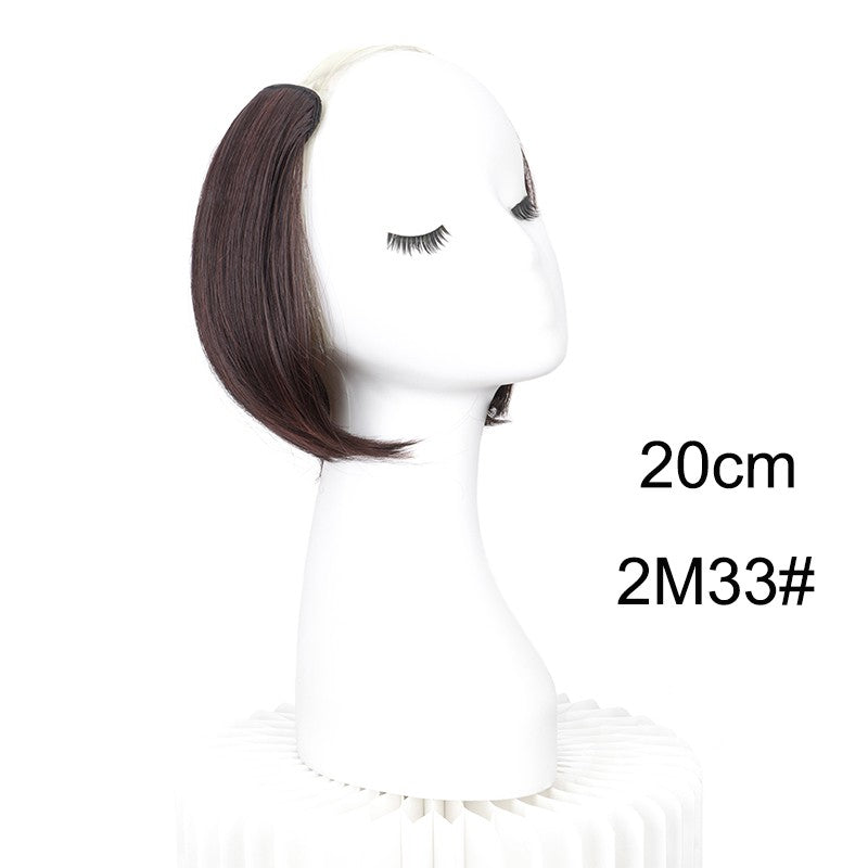Extensão de Cabelo Invisível de 20/30cm com Fivela Interna Curta Reta Sintética em V, Meia Cabeça com 4 Presilhas, Peruca para Mulheres