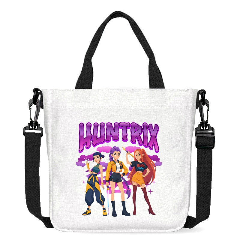 Kawaii KPop Demon Hunters Fashion Shoulder Bag Cartoon Handbag Large Capacity Crossbody Bag Portable Canvas Storage Bags Gift