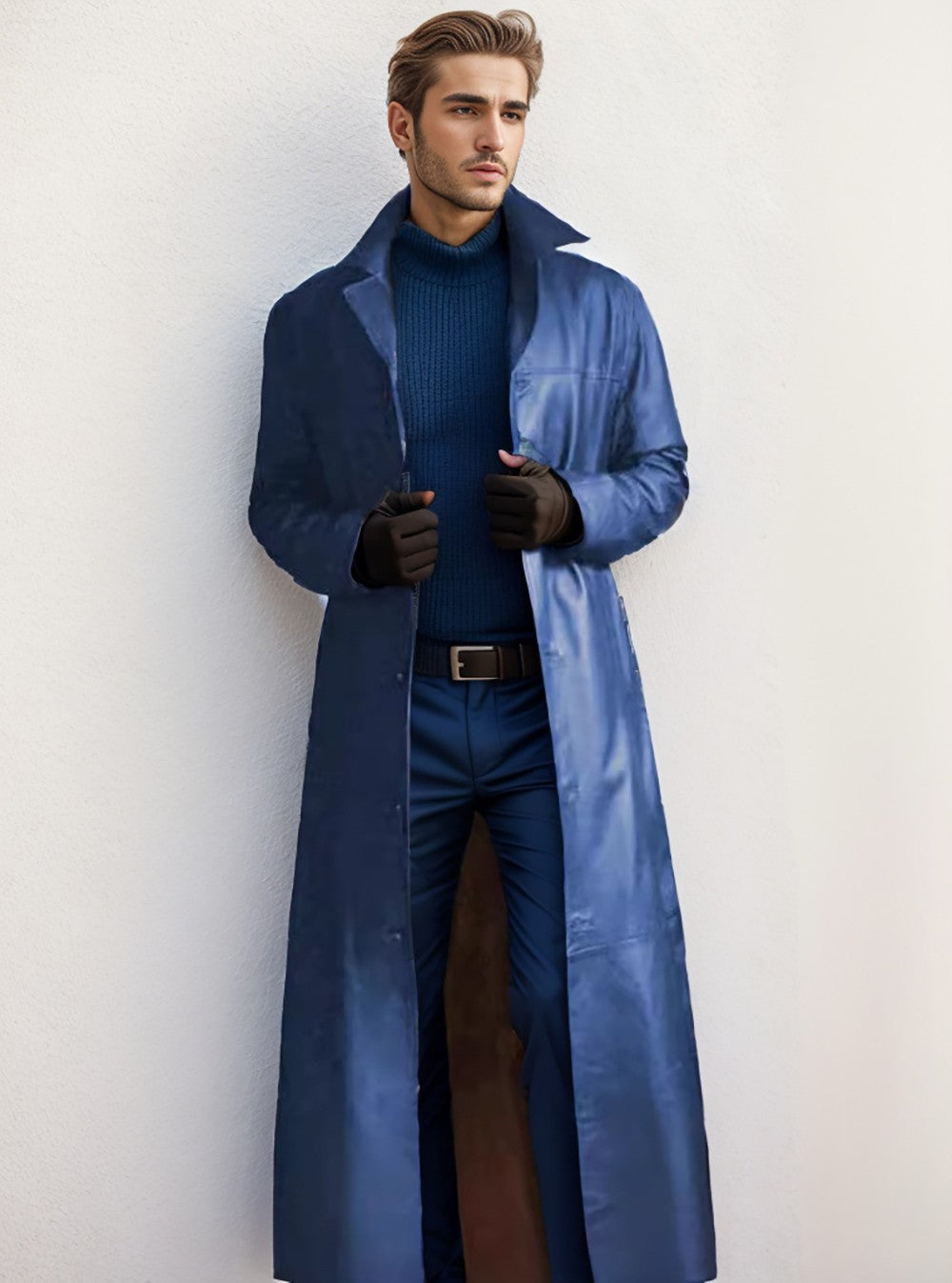 Autumn new men's fashionable solid color leather jacket extended men's leather jacket