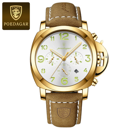 POEDAGAR Top Luxury Fashion Watch For Men Waterproof Luminous Chronograph Man Watch Leather Military Men's Quartz Watches Reloj