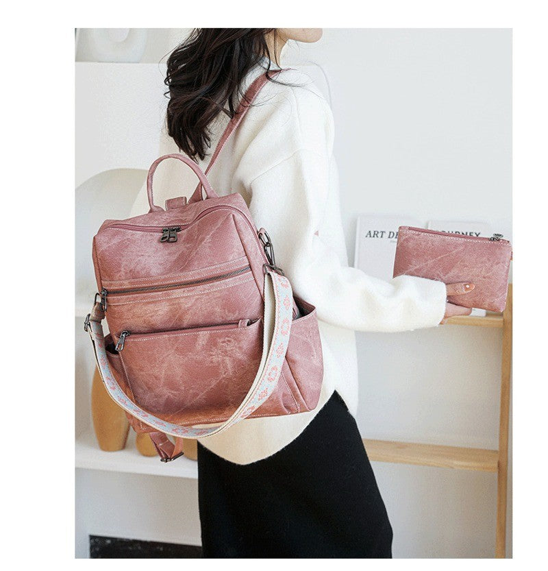 2025 New Women's PU Leather Waterproof Anti-theft Fashion Large Capacity Business Travel College Laptop Backpack Shoulder Bag