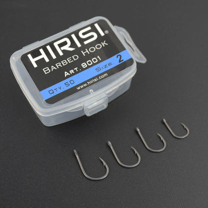 Anzóis Hirisi 50pçs com Farpa Revestidos para Pesca de Carpa com Olhal, Design Japonês, Fabricados em Aço Carbono 8001