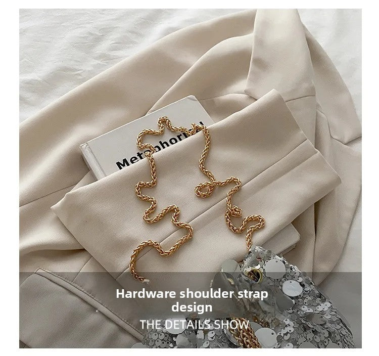 Sequin Chain Women's Portable Bucket Shoulder Bags Retro Ladies Dinner Party Clutch Purse Luxury Design Female Crossbody Bag