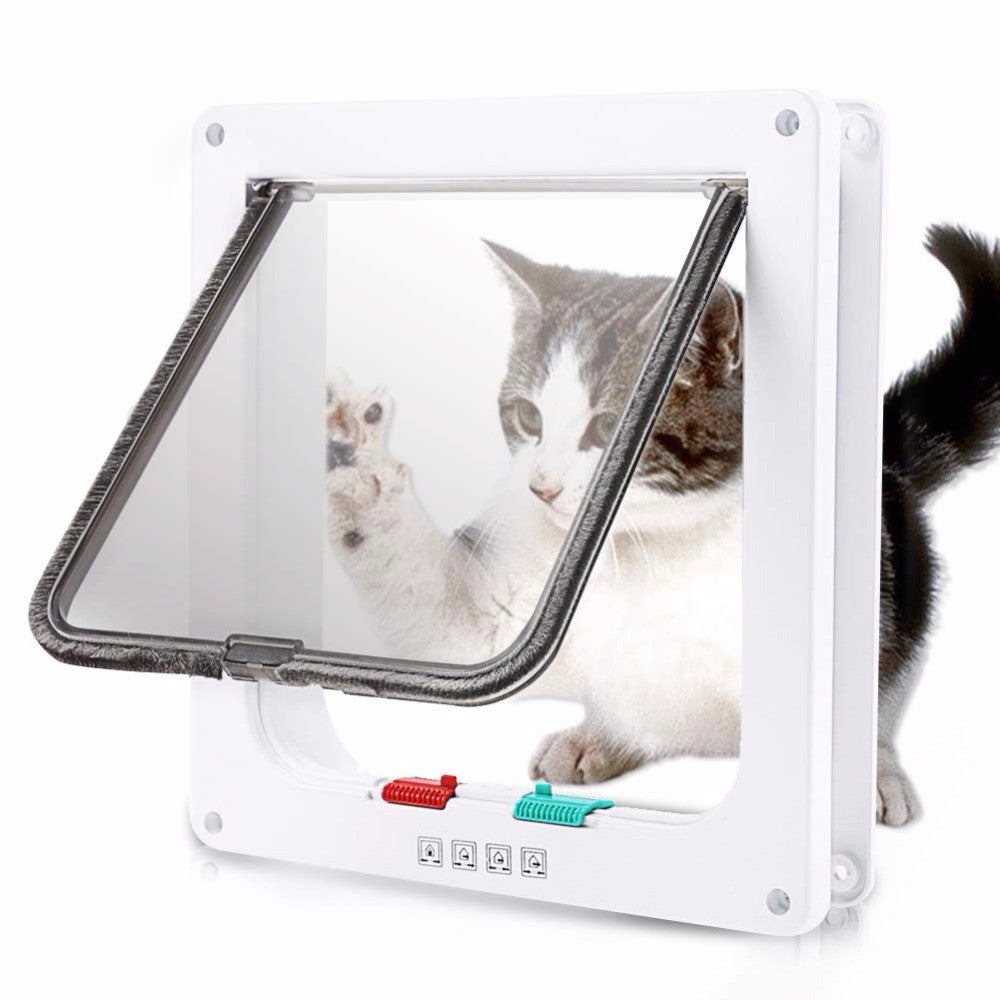 Porta de Passagem para Cães e Gatos com Fechadura de Segurança de 4 Vias, Porta de Passagem para Cães, Gatos, Gatinhos, Plástico ABS, Kit de Porta Pequena para Animais de Estimação, Portas de Passagem para Cães e Gatos