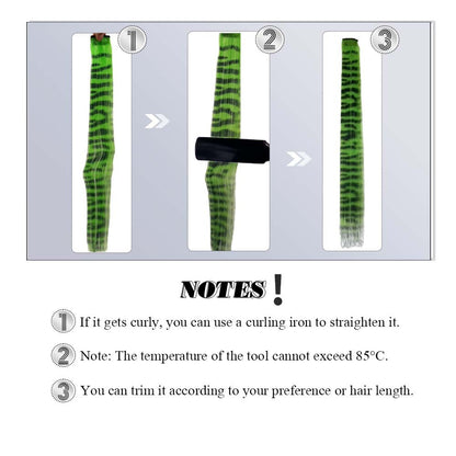7 pçs/conjunto extensões de cabelo de pena de 18 polegadas clipes de cabelo invisíveis fibra sintética textura listrada uniforme acessórios de cabelo para festa