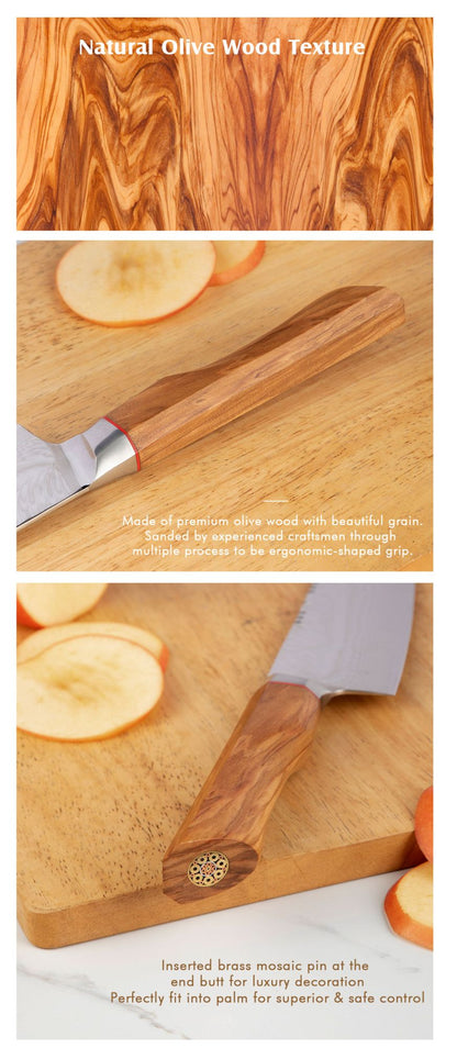Conjunto de facas de cozinha para chef Damasco 67-LAY, faca japonesa Santoku Nakiri, faca utilitária, faca para desossar, faca de cozinha com cabo de madeira de oliveira HD