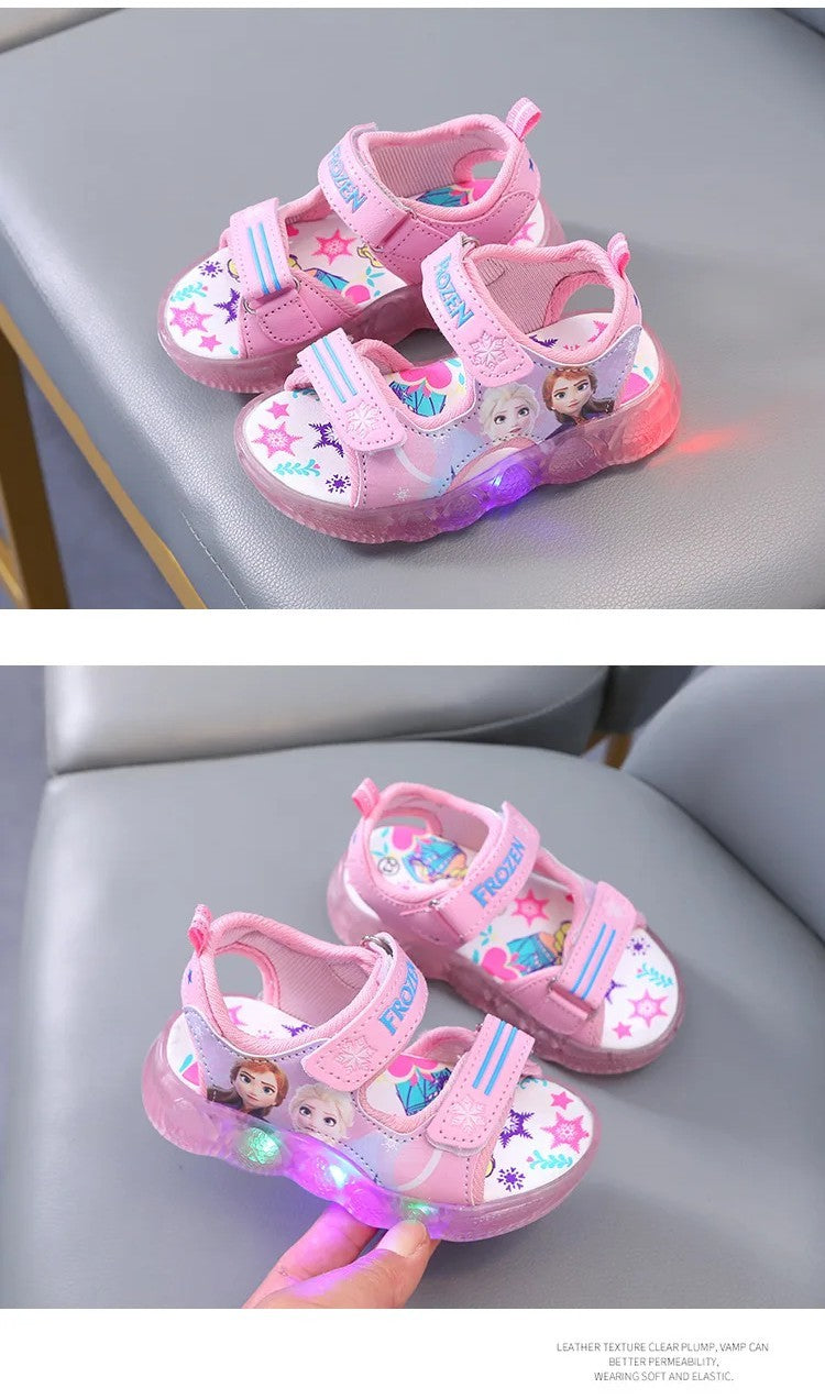 Disney Boys Girls Frozen Elsa Princess Led Light Up Luminous Sports Sandals Summer Kids Sandals Non-slip Toddler Shoes