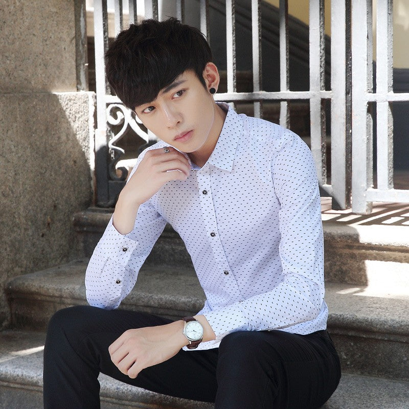 2026 Spring Men's Long-sleeved Shirt, Single-breasted Lapel Cotton Shirts, Blue