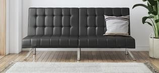 Cama de Plataforma Estofada com 28 cm de Altura para Suporte Elevado de Colchão, Não Necessita de Box Spring, Queen, Couro Sintético Preto