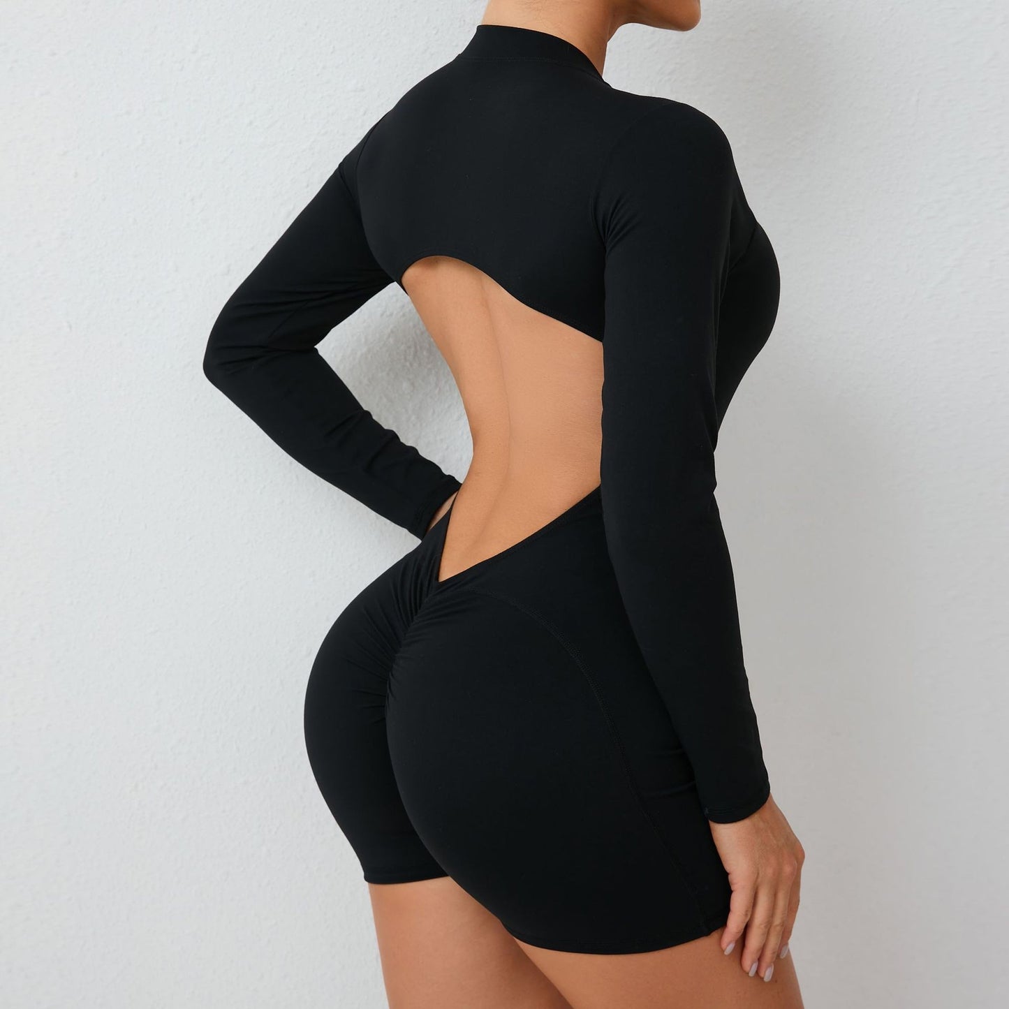 V Back Scrunch One-Piece Suit Push Up Sports Jumpsuit Woman Fitness Zipper Overalls Workout Rompers Women Gym Bodysuits Female