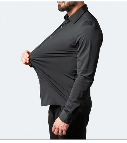 Plus Size 7XL 6XL High Elasticity Seamless Spandex Shirt Men Long Sleeve Slim Fit Casual Solid Color Social Formal Dress Shirts