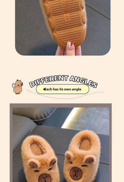 Kids Winter Warm Cotton Slippers Cute Capybara Slip-On Shoes for Boys & Girls Soft Non-Slip Soles Lightweight Easy Wear Closure