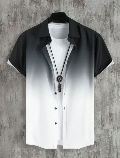 New Simple Gradient Hawaiian short-sleeved Top Casual Beach Buttoned Lapel short-sleeved Shirt Comfortable men's Shirt