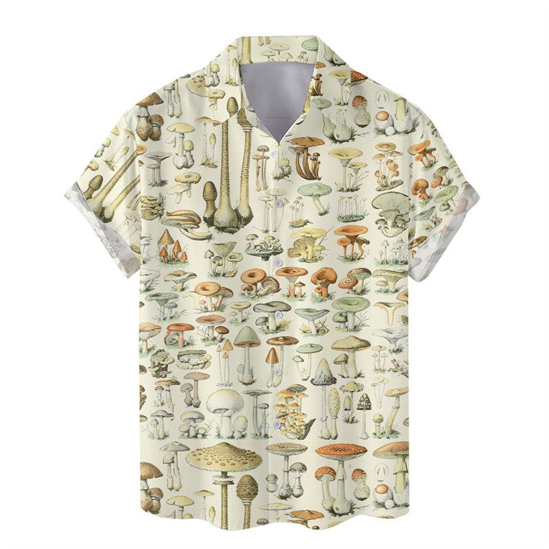 Colorful Mushroom 3d Print Hawaiian Shirt For Men Summer Vacation Plants Beach Shirts Button Short Sleeve Street Aloha Shirt
