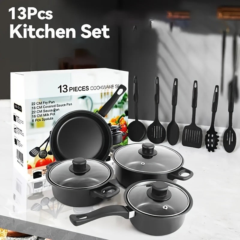 13PCS Nonstick Cookware Set Induction Compatible Pots and Pans with Frying Pan & Utensils for Kitchen and Outdoor Cooking
