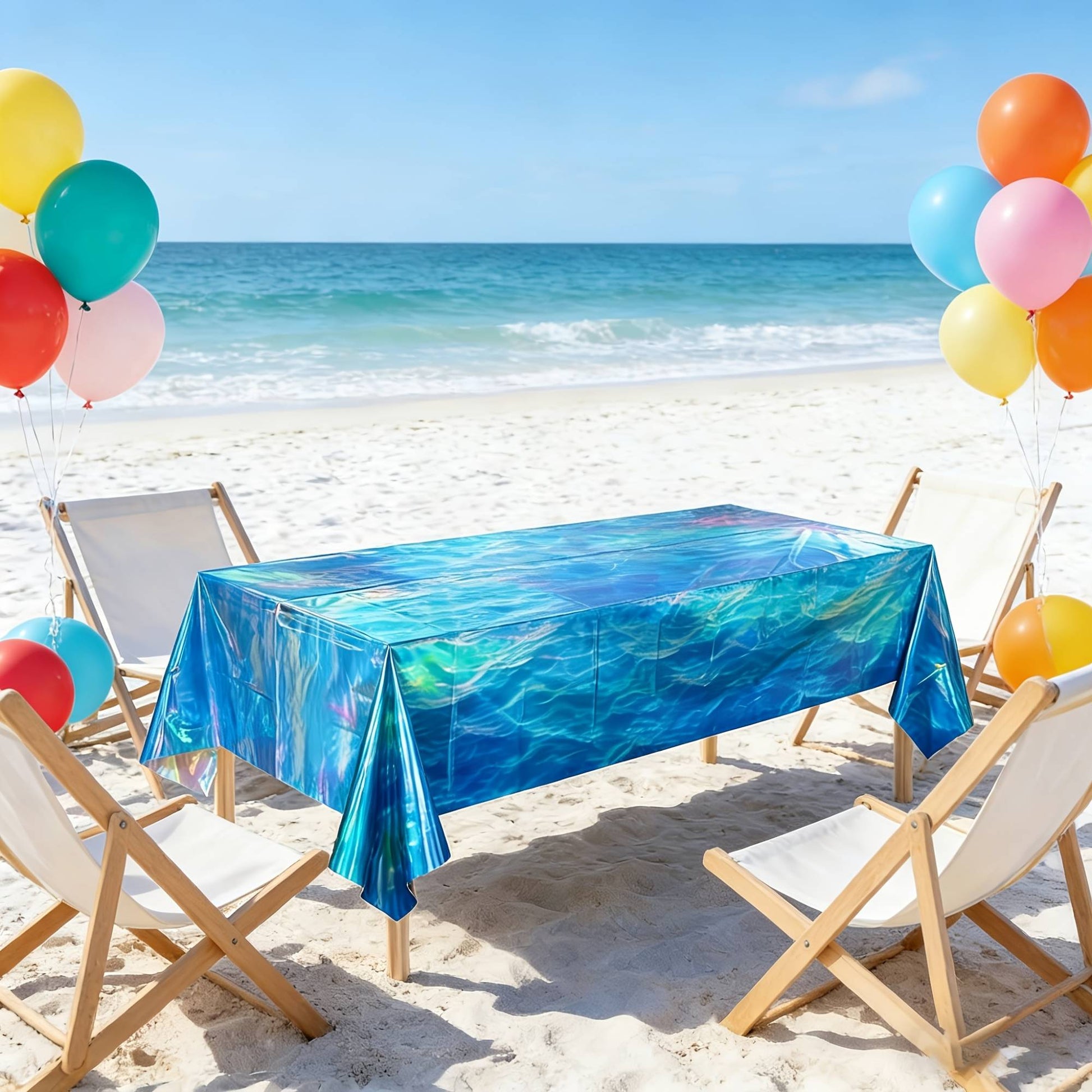 1/3pcs Summer Laser Sea Wave Disposable Tablecloth Blue Sea Pool Party Deco Tableware Under The Sea Birthday Party Deco