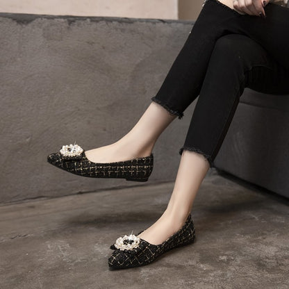 Mixed Colors Shallow Mouth Shoes Autumn Women's Moccasins Casual Female Sneakers Pearl Decorateion Flats Modis Low Heels Pointed