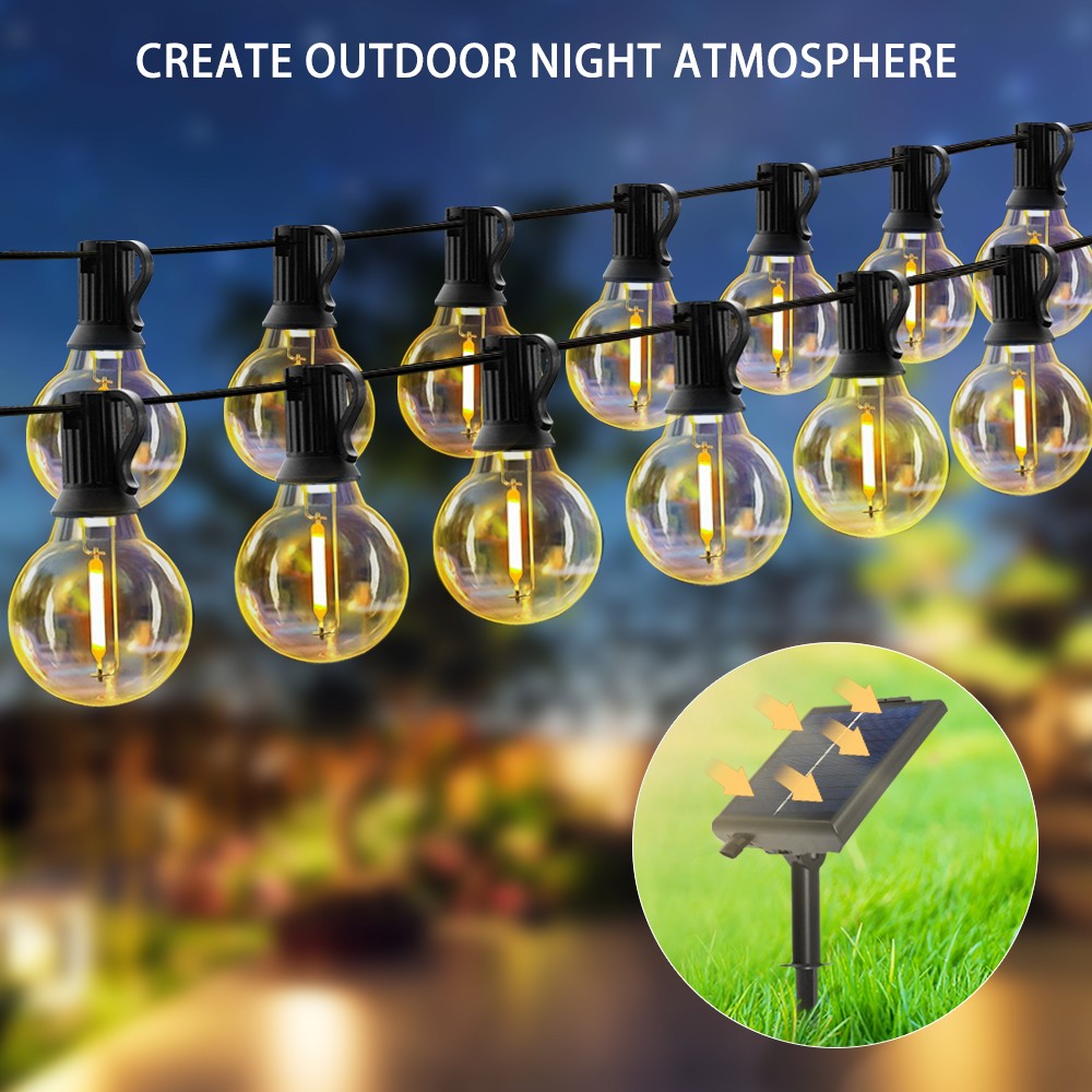 Solar String Lights Outdoor with Remote LED Shatterproof Bulbs Dimmable G40 Solar String Lights for Outside Backyard Party Decor