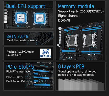 Conjunto Opcional de Placa Mãe Dual CPU MACHINIST X99 MD8 Intel Xeon E5 2680 V4 LGA2011-3 DDR4 32GB RAM Chipset C612 para Servidor/Computador