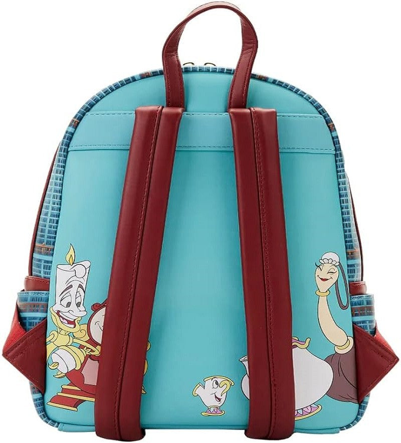 Bolsa Mini Mochila Loungefly A Bela e a Fera Série Princesas Cogsworth ?Lumiere Chip? Cosplay
