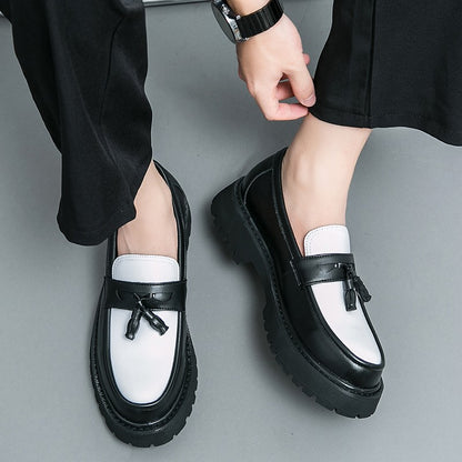 Handmade Fashion Men Tassel Loafers Thick Soled Leather Gentleman Fashion Slip-on Shoes Men’s Business Dating Formal Party Shoes