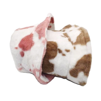 Winter Bucket Hat Women's Fashion Milk Cow Grain Panama Warm Hats Female Vintage Faux Fur Fisherman Cap Hats For Women Casual