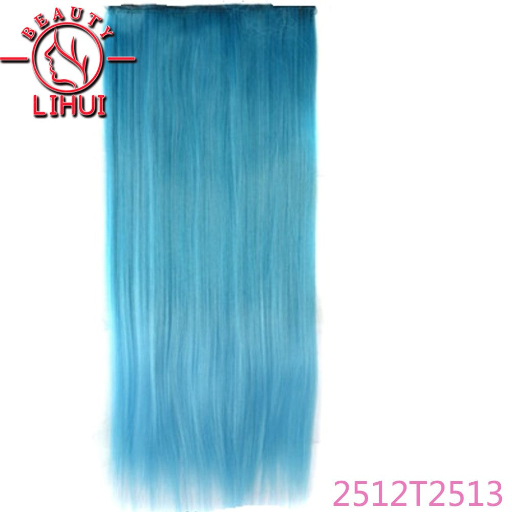 Extensões de cabelo sintéticas com clipe, longas e lisas, com 5 clipes em uma única peça, extensões de cabelo multicoloridas LIHUI
