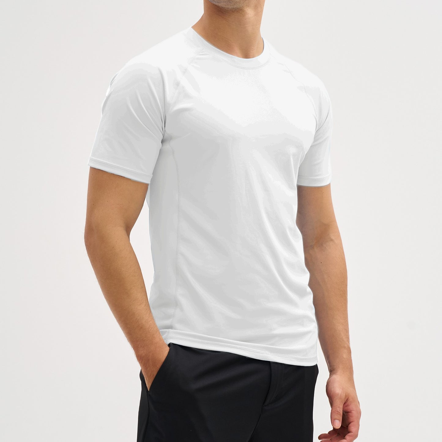 EKLENSON Men's Rashguard Swim Shirt Short Sleeve Mock Neck UPF 50+ T Shirts Loop Hem Quick Dry Loose Fit Water Surfing Shirt