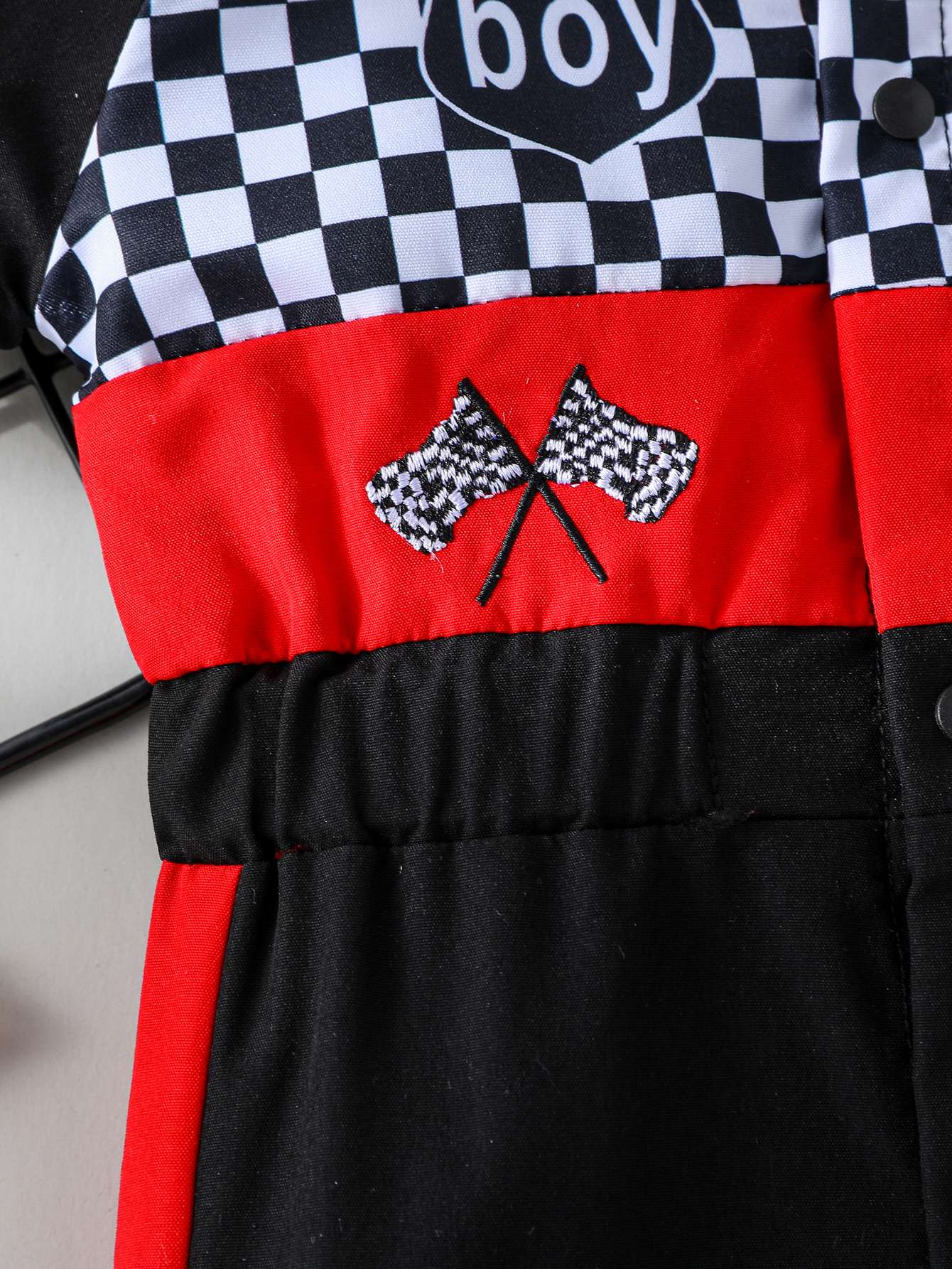 Newborn Baby Boy Styling Suit Mini Racer Outfit with Embroidered Stand Collar and Zipper Denim Overalls